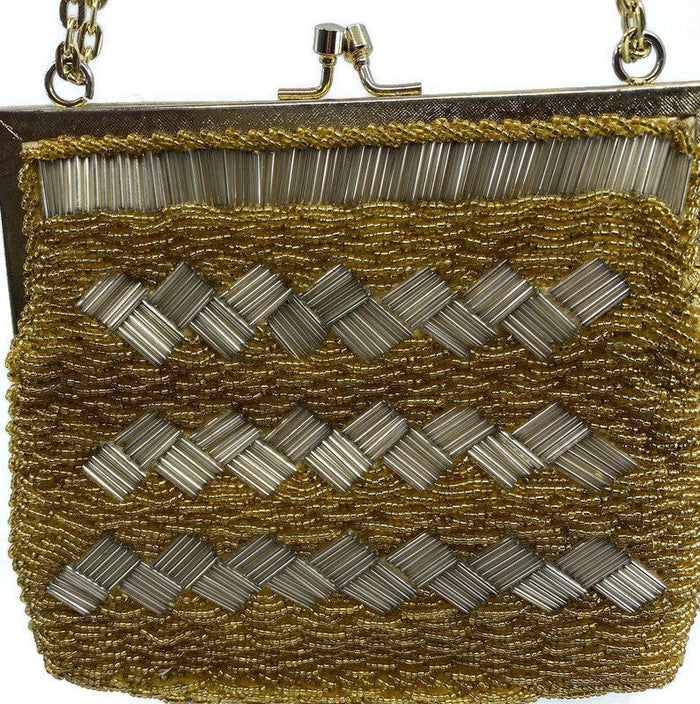Vintage Gold Beaded Purse Made in Hong Kong at Duckwells