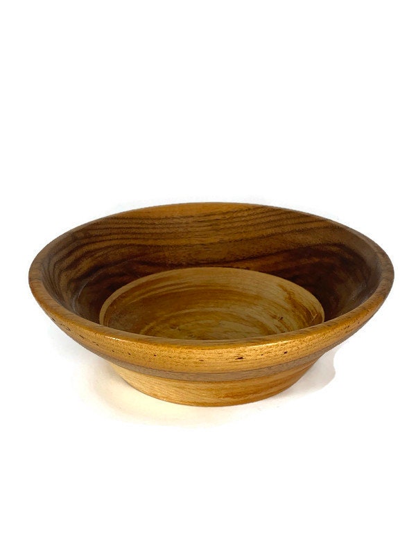 Vintage Turned Walnut and Maple Wood Bowl at Duckwells