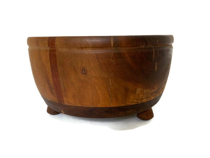Vintage Turned Walnut and Maple Wood Footed Bowl at Duckwells