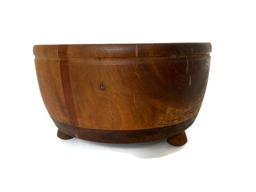 Vintage Turned Walnut and Maple Wood Footed Bowl at Duckwells