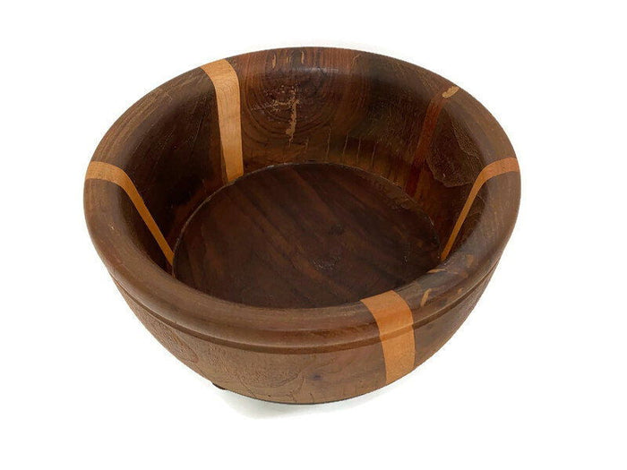 Vintage Turned Walnut and Maple Wood Footed Bowl at Duckwells