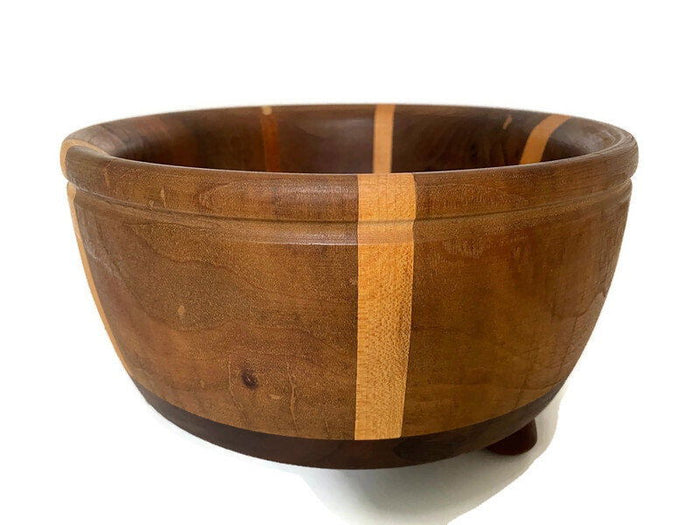 Vintage Turned Walnut and Maple Wood Footed Bowl at Duckwells