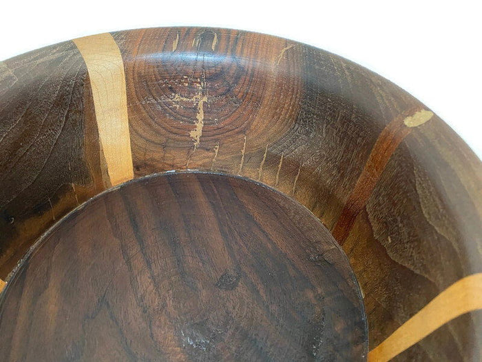 Vintage Turned Walnut and Maple Wood Footed Bowl at Duckwells