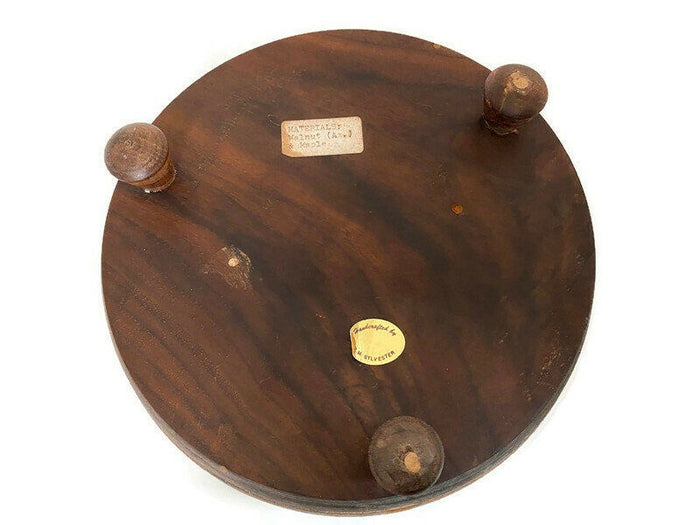 Vintage Turned Walnut and Maple Wood Footed Bowl at Duckwells