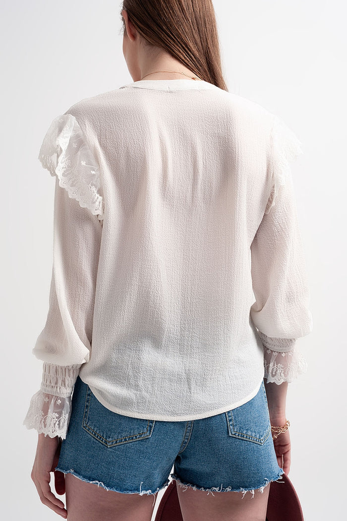 Volume sleeve blouse with cuff sleeve in oyster - Shirts