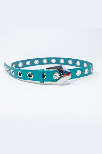 Waist and hip eyelet jeans belt in green