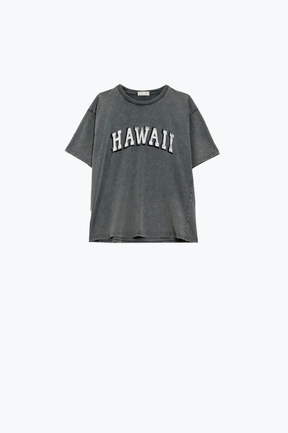 Washed Effect Hawaii T-Shirt In Grey - top