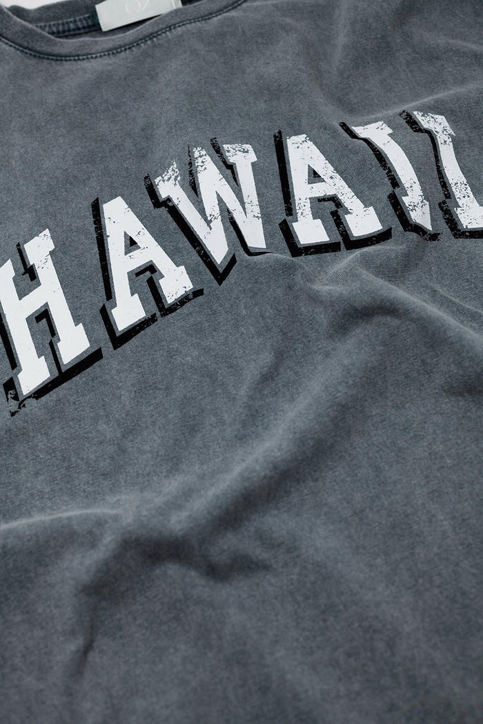 Washed Effect Hawaii T-Shirt In Grey - top