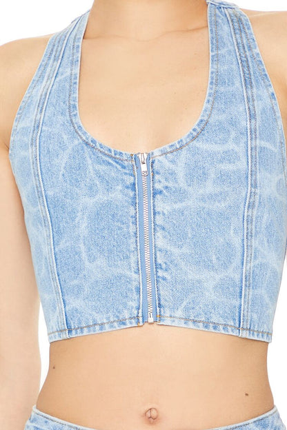 Water Print Halter Crop Top