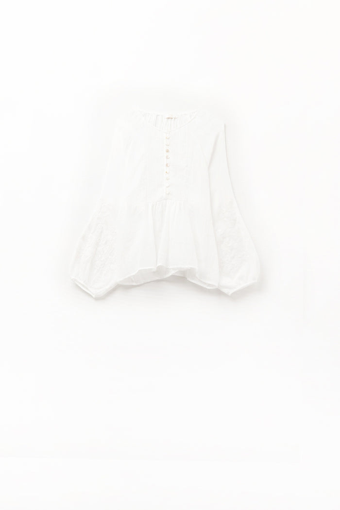 white chiffon blouse with embroidery on the sleeves - Shirts