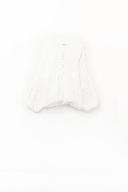white chiffon blouse with embroidery on the sleeves - Shirts