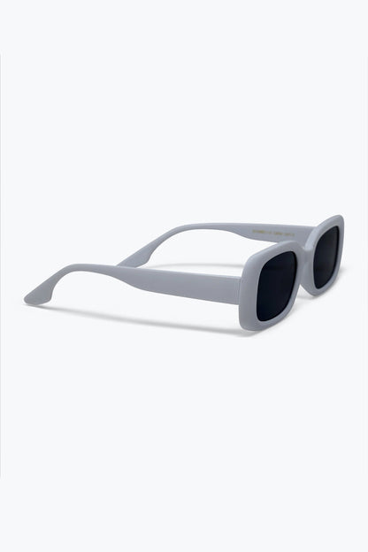 White Chunky Frame Rectangular Lens Modern Sunglasses