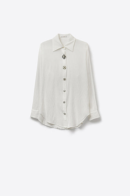 White Embellished Button-Down Blouse in tencel fabric - Shirts