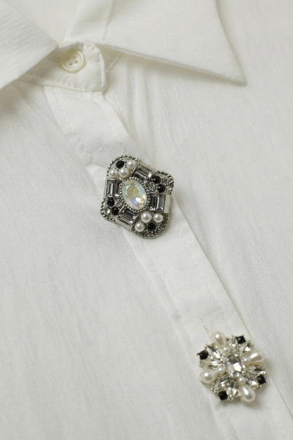 White Embellished Button-Down Blouse in tencel fabric - Shirts