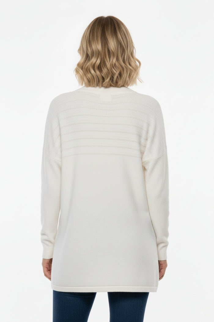 White Knit Sweater with Fluffy Stripe Detail