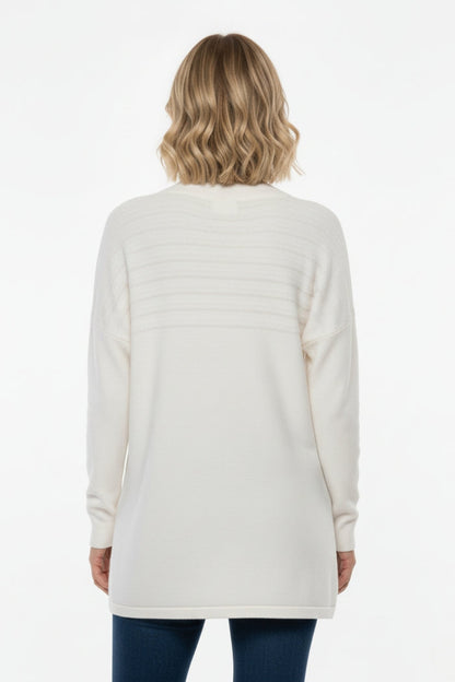 White Knit Sweater with Fluffy Stripe Detail