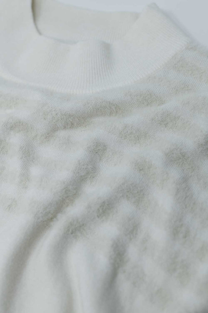 White Knit Sweater with Fluffy Stripe Detail