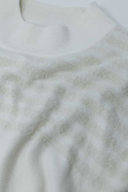 White Knit Sweater with Fluffy Stripe Detail