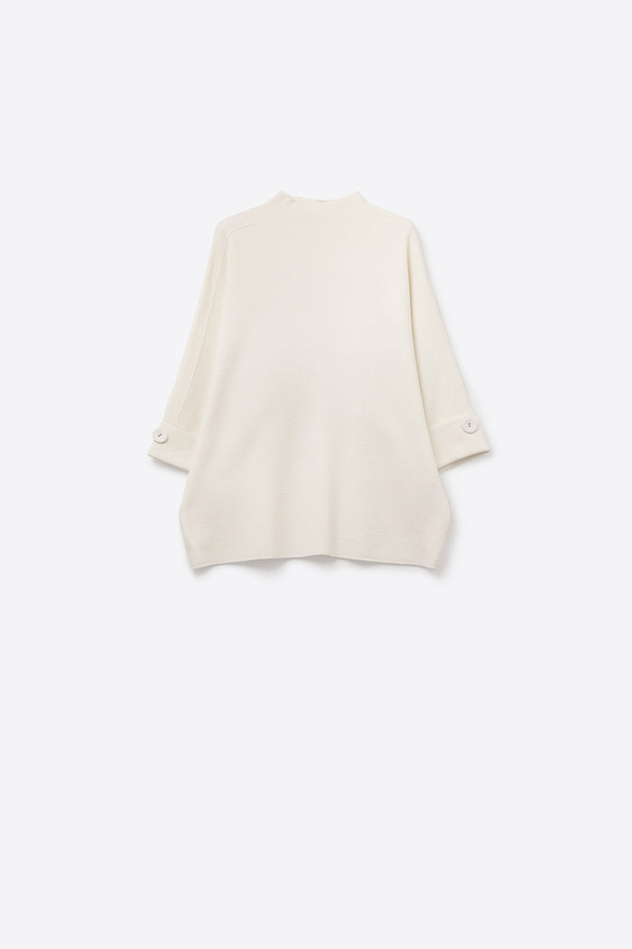 White Knitted Sweater with Button Details