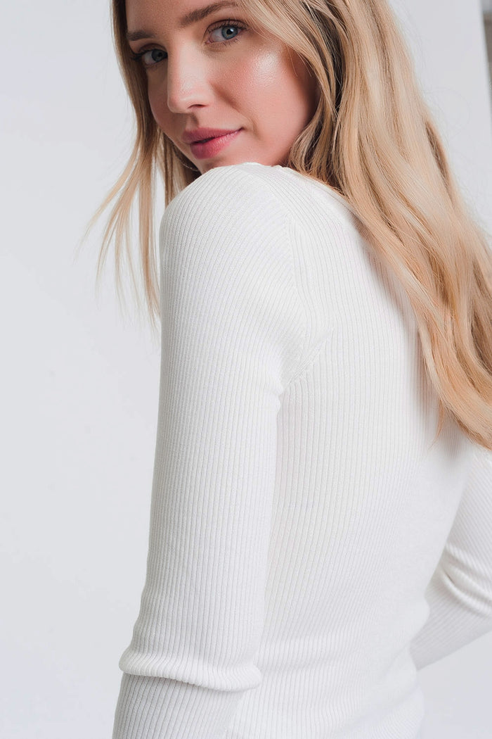 White knitted wide neck sweater