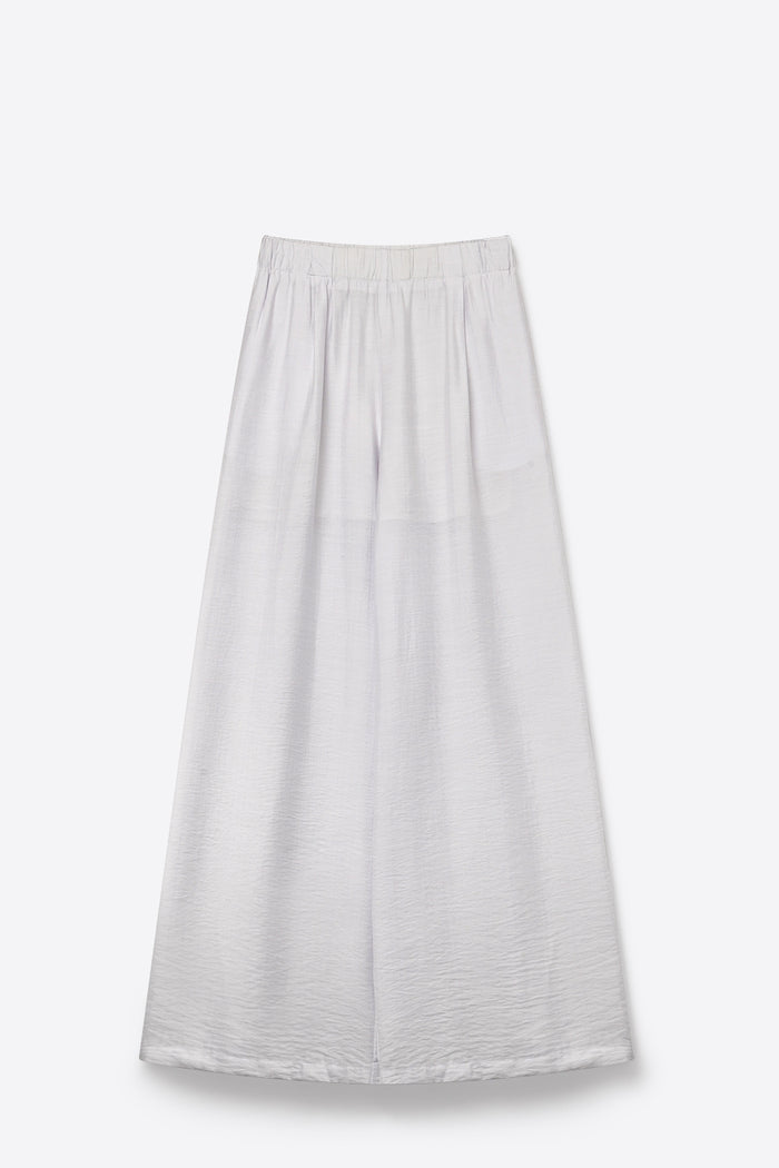 White Lightweight Woven Elastic Waist Wide Leg Pants - trousers