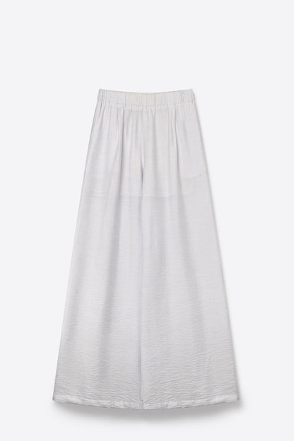 White Lightweight Woven Elastic Waist Wide Leg Pants - trousers