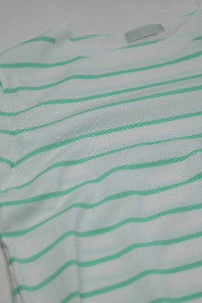 White long sleeves sweater with light green stripes