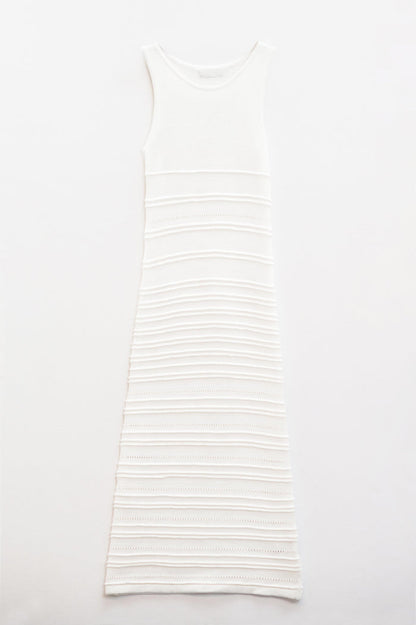 White Maxi Crochet Sleeveless Knitted Dress - dress
