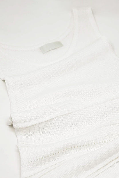 White Maxi Crochet Sleeveless Knitted Dress - dress