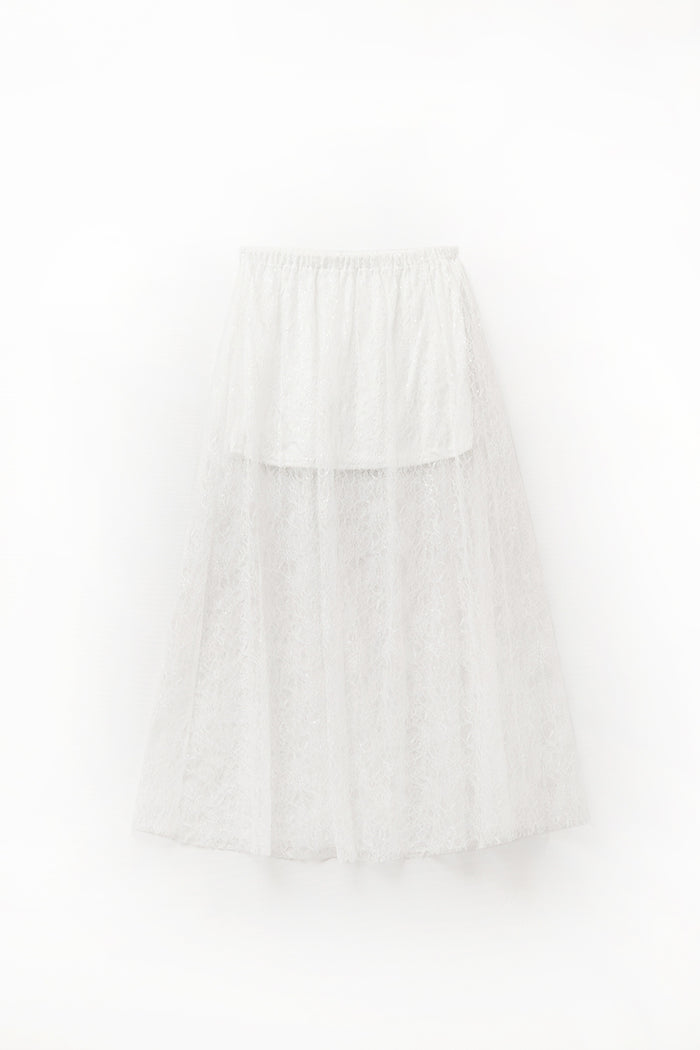 White maxi lace skirt with sequin detail