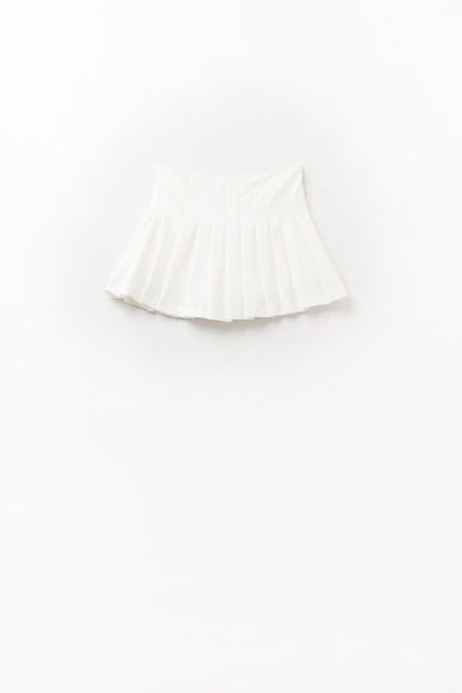white pleated mini skirt