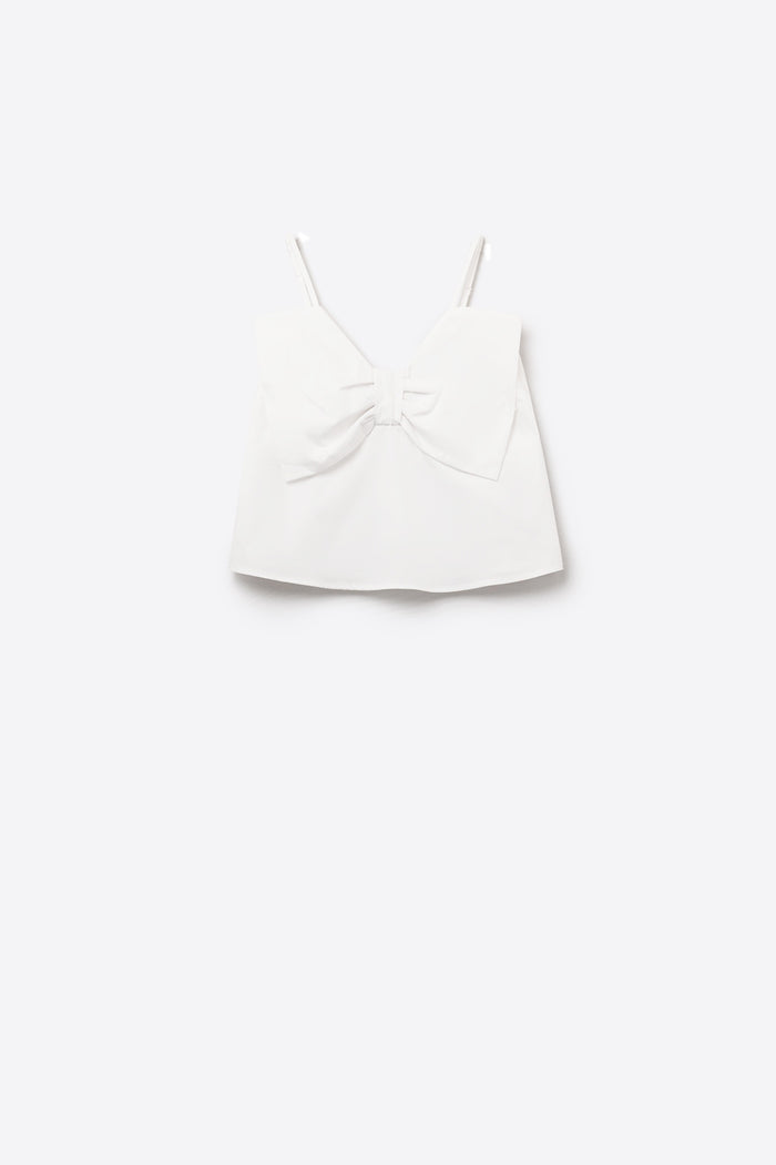 White poplin crop top with bow detail