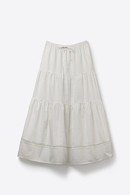 White poplin Maxi Skirt with Lace Detail