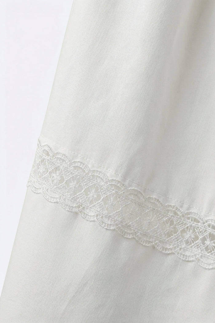 White poplin Maxi Skirt with Lace Detail