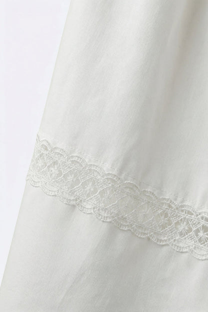 White poplin Maxi Skirt with Lace Detail