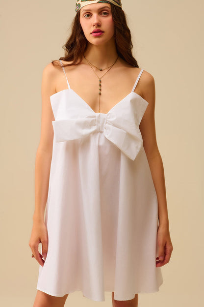 White poplin mini dress with a big bow detail - dress