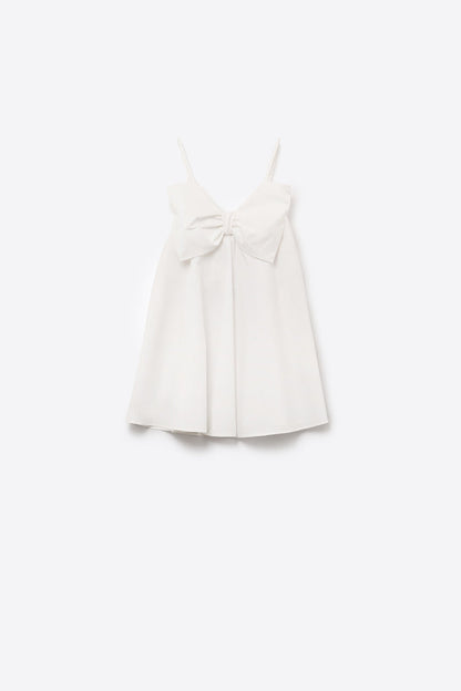 White poplin mini dress with a big bow detail - dress