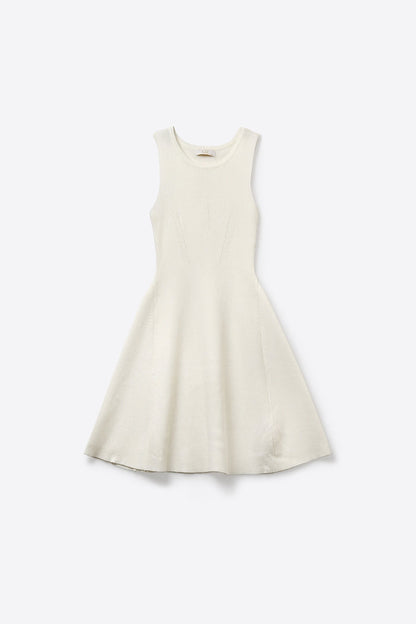 White Ribbed Knit Sleeveless Fit and Flare Dress - dress