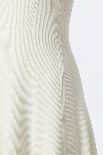 White Ribbed Knit Sleeveless Fit and Flare Dress - dress
