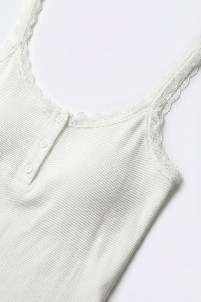 White Ribbed Knit Spaghetti Strap Tank Top