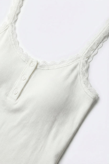 White Ribbed Knit Spaghetti Strap Tank Top