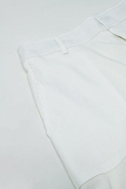 White satin Pants With Side Pockets And Belt Hoops - trousers