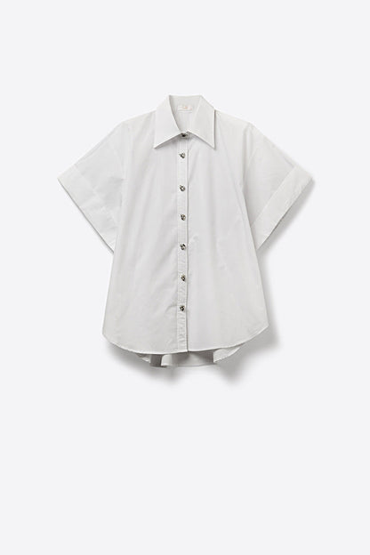 White Short-Sleeve Kimono Shirt with silver buttons - Shirts