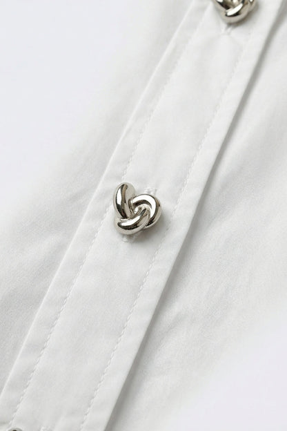 White Short-Sleeve Kimono Shirt with silver buttons - Shirts