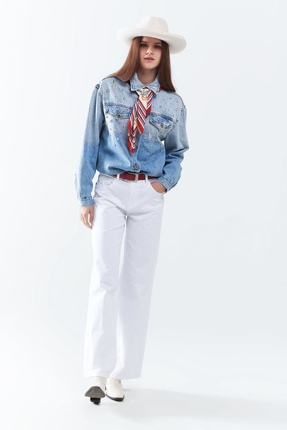 White Straight Pants wide leg - Coloured Jeans