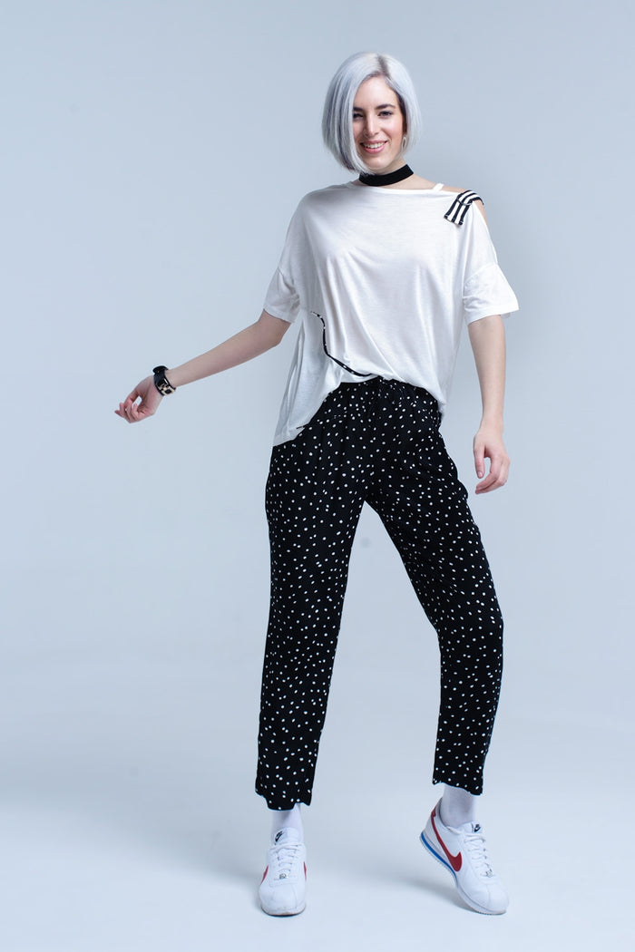 White t-shirt with one open shoulder - top