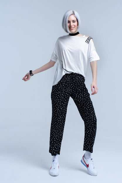 White t-shirt with one open shoulder - top