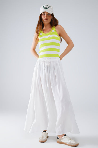 White Tank Top With Wide Stripes in Lime Green