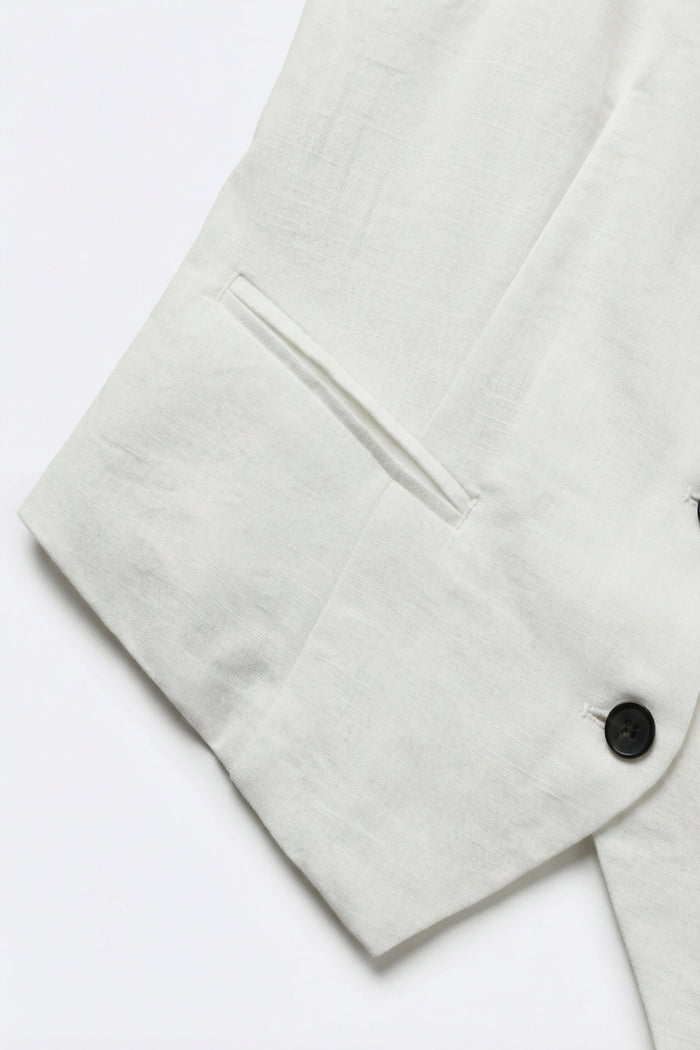 White Textured Vest with black Button-Front