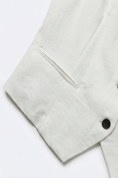 White Textured Vest with black Button-Front